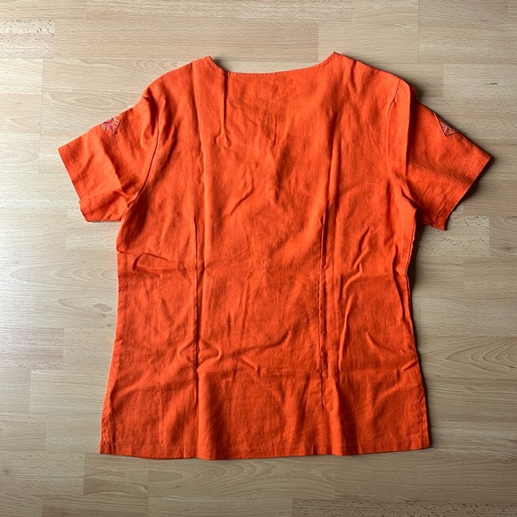 (New) Orange Linen T-Shirt - Tribal Print/Embroidery - Picture 3 of 9